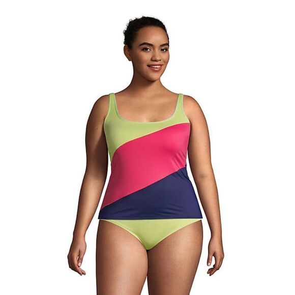 New Land’s End Plus Size square neck navy lemon lime mix colorsTankini Size 16 - Picture 4 of 5